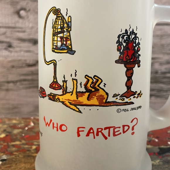 Giftcraft 1986 John Lamb Who Farted Frosted Glass Mug - Picture 2 of 10